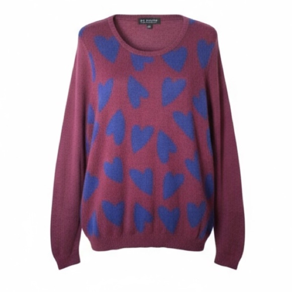 Eloquii Plus Size Burgundy Sweater with Blue Hearts